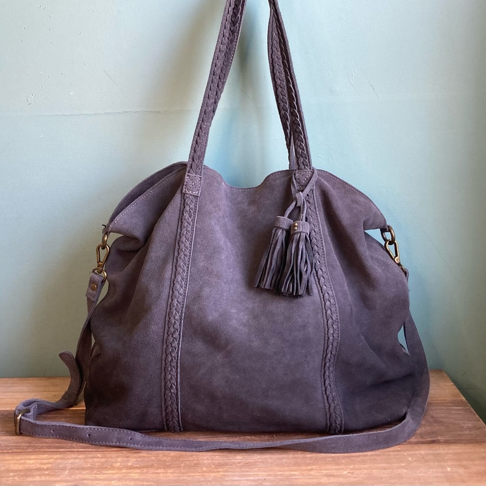 Moda Luxe Slouchy Suede Leather Hobo Tote Bag - Picture 7 of 14